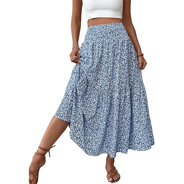 Women's Elastic Tie Waist Maxi Skirt - Button Down Front Slit, Flowy Swing Long Skirt For 2025