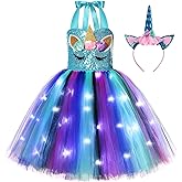 Gigoitly Unicorn Dress for Girls Sequin Unicorn Costume with LED Lights for Halloween Birthday Party Decorations