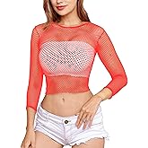 Lemon Girl Women's Fishnet Long Sleeve Crop Top Mini Lingerie Mesh Babydolls Chemises Nightwear One Size
