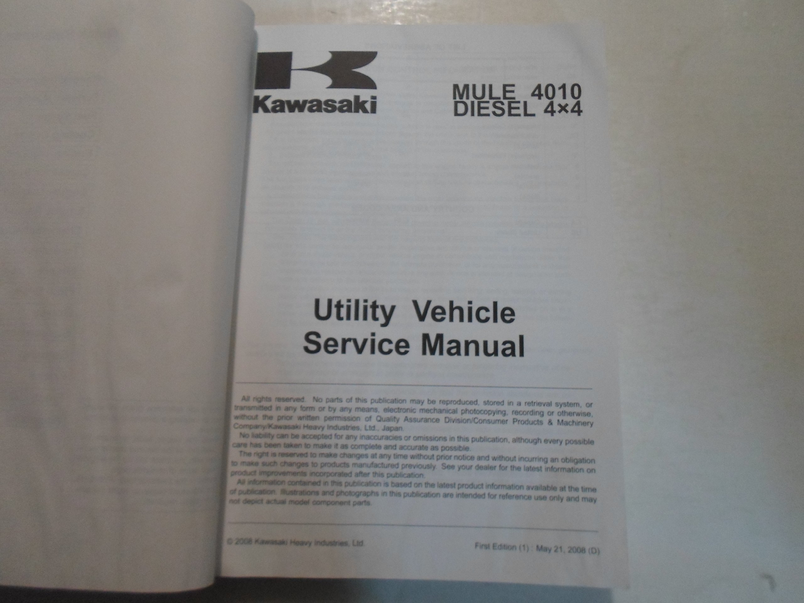 2009 Kawasaki MULE 4010 DIESEL 4x4 UTILITY Vehicle Service Manual WATER  DAMAGED: KAWASAKI: Amazon.com: Books