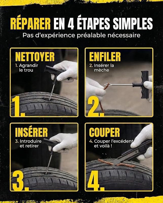 Meche Pneu Crevaison, Répare en 15 Minutes