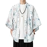 PRIJOUHE Kimono For Men Japanese Style Kimono Robe Jacket Lightweight Open Front Cardigan Seven Sleeve Yukata Coat