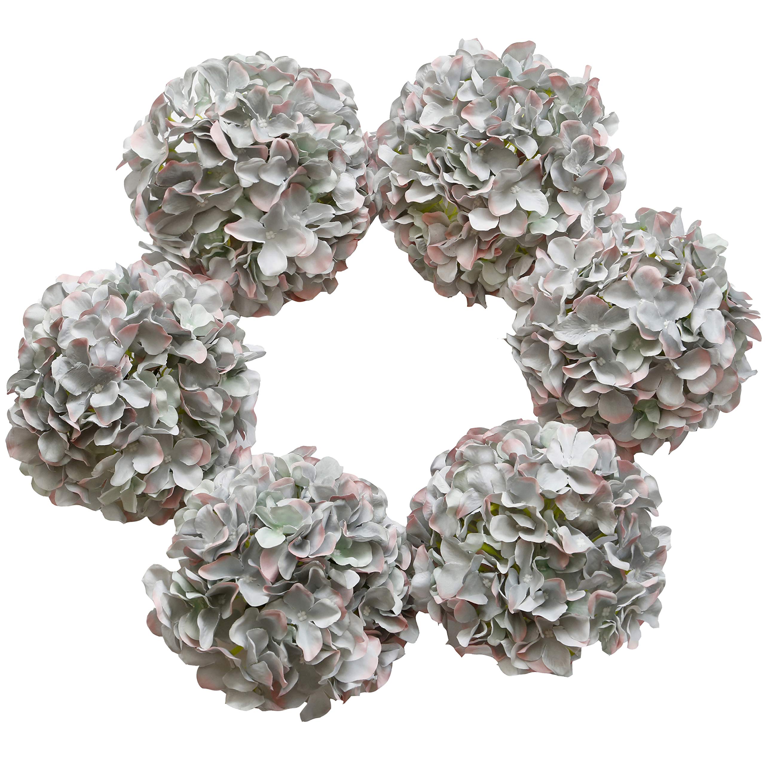 DuHouse Artificial Bigger Silk Hydrangea Flower Heads with Stem Real Touch Fake Hydrangea Flower Bouquets for Wedding Home Party Garden Centerpiece Pack of 6(Morandi)