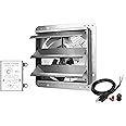 iPower 16 Inch Wall Mounted Shutter Exhaust Fan with Temperature Controller and Power Cord Kit, Aluminum, 1550 RPM, 1200 CFM, for Attic, Garage, Louvered Vent, Plant, Greenhouse, Silver