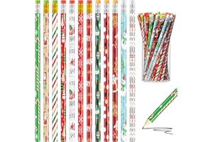 Funrous 144 Pieces Christmas Pencils Xmas Wood Pencils with Eraser Includes Santa, Tree, Snowman, Candy Cane Merry Christmas Stationery for Xmas Party Favors Office School Rewards Stuffers