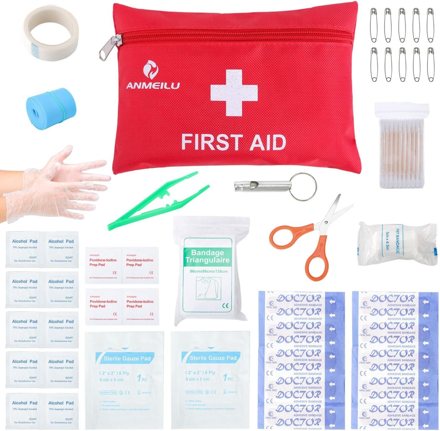 First Aid Kit Medical Survival Bag(46 Piece),Mini First Aid Kit: Compact for Emergency at Home, Outdoors, Car, Camping, Workplace, Hiking, Survival, ANMEILU.