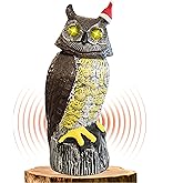 Ugold Solar Powered Owl with Christmas Hat, Motion Detection, Rotating Head, Realistic Hoots and Silent Mode, Outdoor Statue, Sculpture, Owl Decoration for Home, Garden, Patio and Lawn