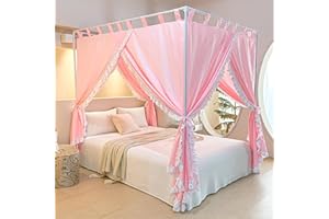 AIKASY Peach Pink Canopy Bed Curtains with Top Ties and Tie Backs for Bedroom Decoration - Twin Size Bed Curtains with Windproof and Lightproof Features