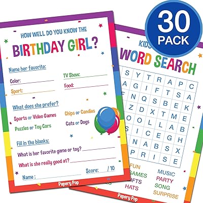 Buy Kids Birthday Party Games For Girl 30 Pack 15 How Well Do You Know The Birthday Girl Cards And 15 Word Search Cards Online In Germany B07m92wgzv