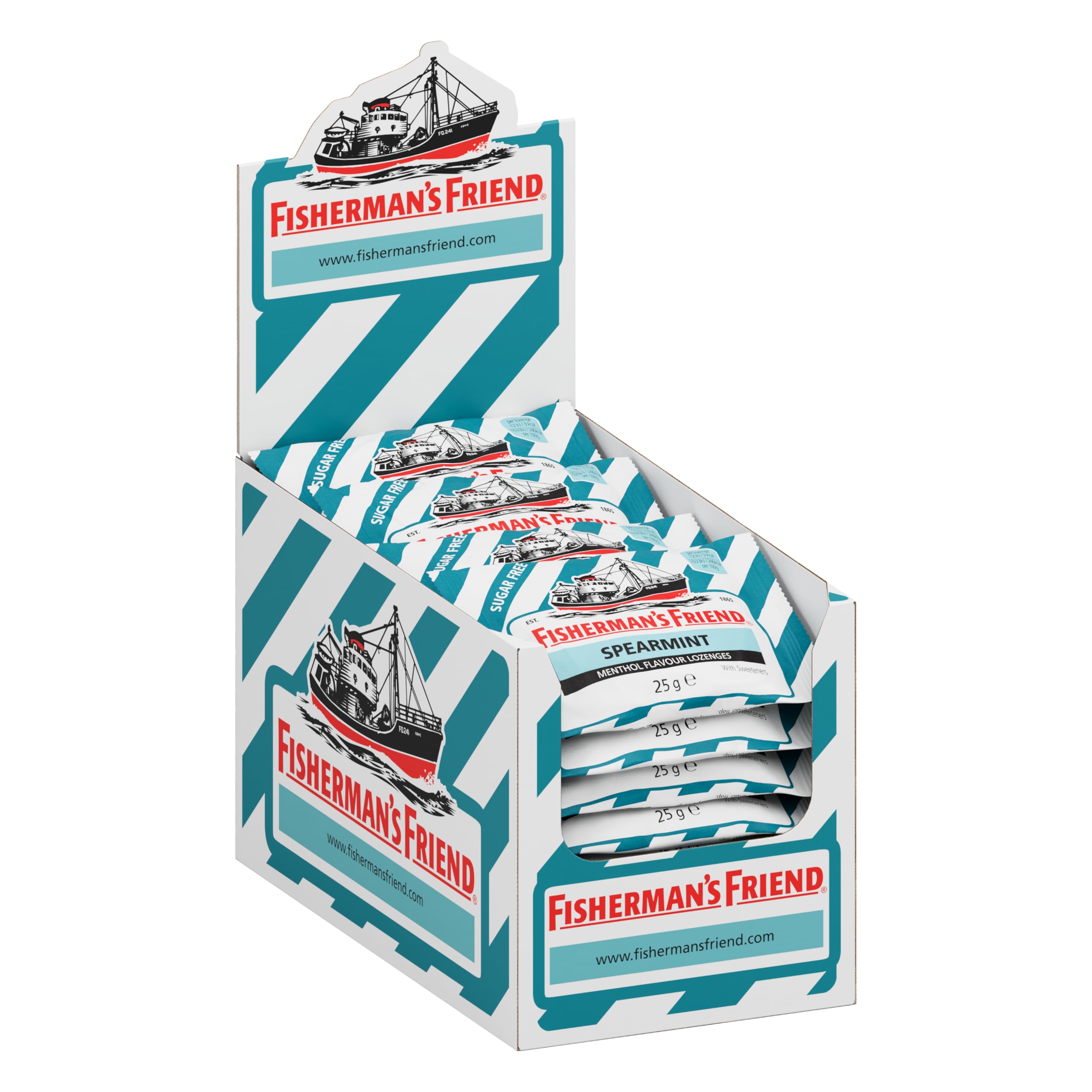 Fisherman's Friend Spearmint Lozenges, Sugar Free Menthol Lozenges, Pack of 24 (25g)