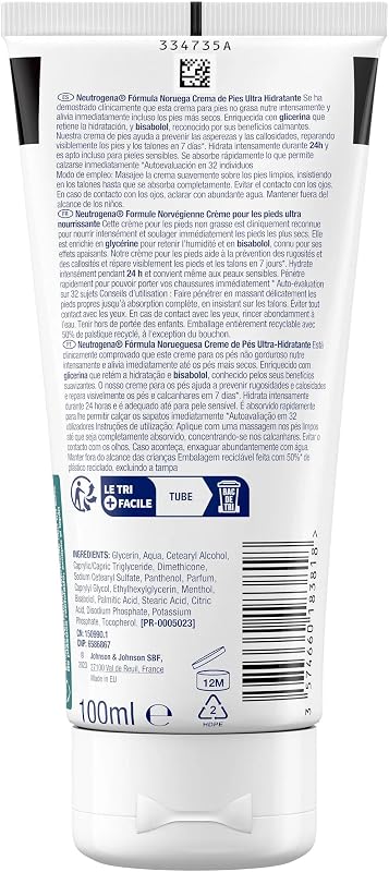 Neutrogena, creme ultra hidratante para pés secos e estragados, fórmula norueguesa, calcanhares rachados, restaura a suavidade, contém glicerina, dermatologista testado, embalagem de 2 x 100ml