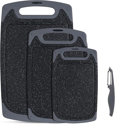 SKERITO Chopping Board Set 3pc BPA Free Plastic Non-Slip Deep Drip Groove