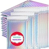 xlehoely 50 PCS Metallic Bubble Mailers,Poly Padded Envelopes,Holographic Bubble Mailers,Waterproof Shipping Bags,Self Seal Foil Glitter Glamour Cushion Envelopes for Mailing,Packing,Small Business