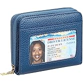 GOIACII Small Wallet for Women RFID Blocking Credit Card Holder Ladies Compact Purse Zip Around Wristlet Vegan Leather Blue