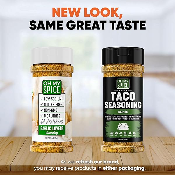 TACO SEASONING MIX GARLIC POWDER – GLUTEN FREE & LOW SODIUM MEXICAN SEASONING BLEND FOR TACO TUESDAY NIGHT. GARLIC AND HERB SEASONINGS FOR FAJITA & BURRITO. MEAT, CHICKEN & FISH TACOS TOPPINGS. 4.7OZ