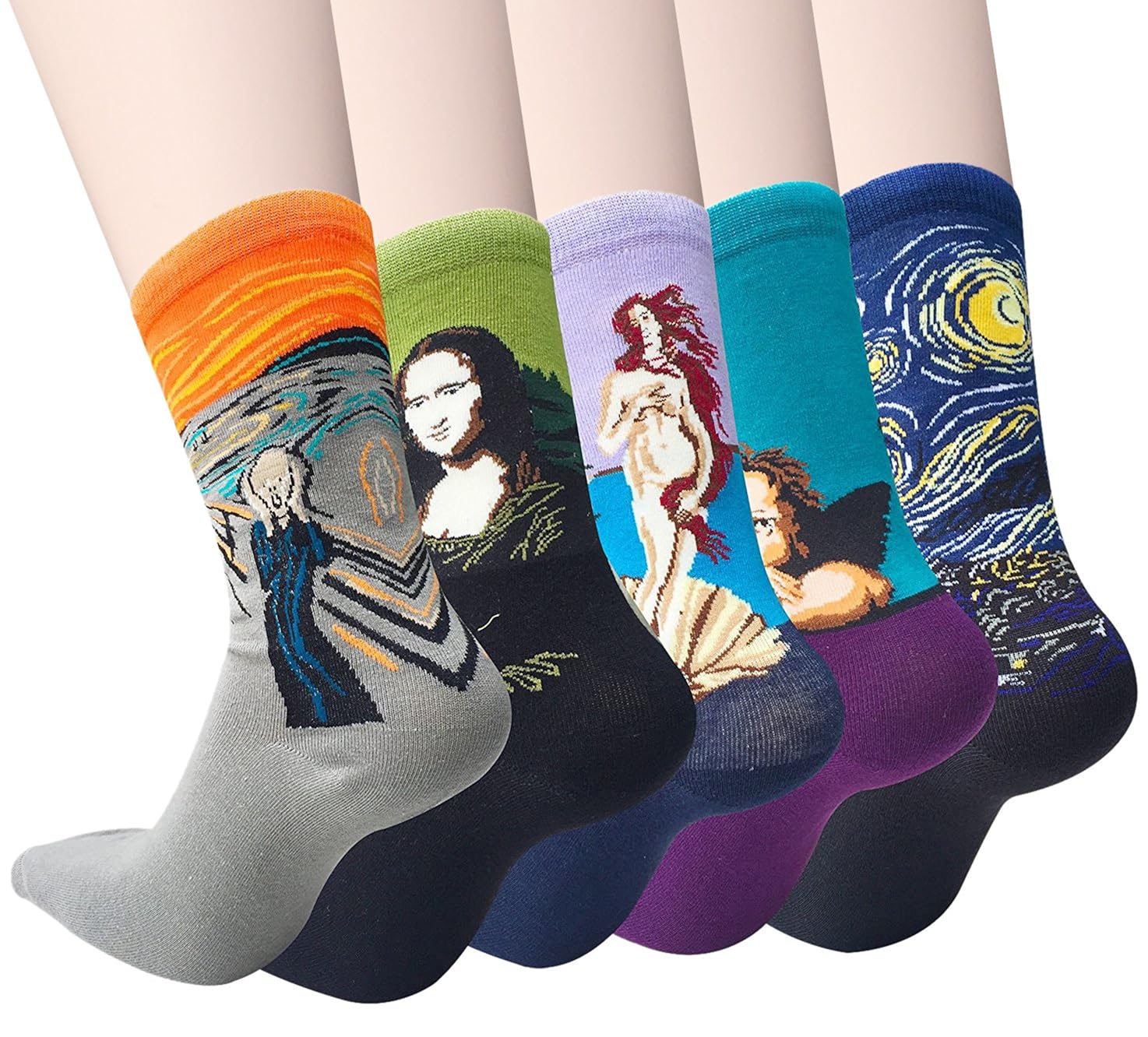5 Pairs Funny Socks, Famous Painting Art Socks & Printed Cool Funny