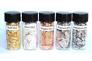 Durx-litecrete Gold, Silver, Copper, Palladium and Platinum Metal Element Sample in 7ml Glass Vials - Great for Collections, Displays, Education and Gifts