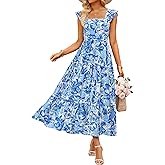 ZESICA Women's Summer Boho Floral Midi Dress 2026 Casual Ruffle Cap Sleeve Beach Wedding Guest Flowy Tiered Long Dresses