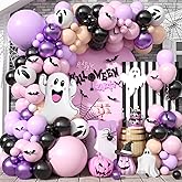 Pink Black Purple Halloween Balloon Arch kit, Foil Spider Star Boo Foil Balloons Happy Halloween Baby Shower Party Decorations for Girls Cute Spooky Birthday BOO Day Party Party Supplies
