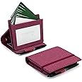 Kaitiaki 3x5 Inches Index Card Organizer with Pen Loop, Hand Note Card Case, Foldable Business Card Display Stand, Zipper Pouch, Fabric Card Wallet, 5 Index Tabs, Fuchsia