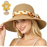 Luvorex Womens Summer Straw Beach Wide Brim Hat Outdoor Travel Hat | With hat clip, Foldable Design, Windproof Chin Strap, Adjustable Sweatband,Suitable for beach vacations