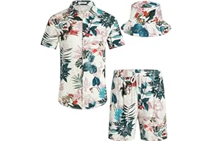 EISHOPEER Men's Flower Hawaiian Sets Casual Short Sleeve Shirt and Shorts Suits Outfits with Bucket Hats