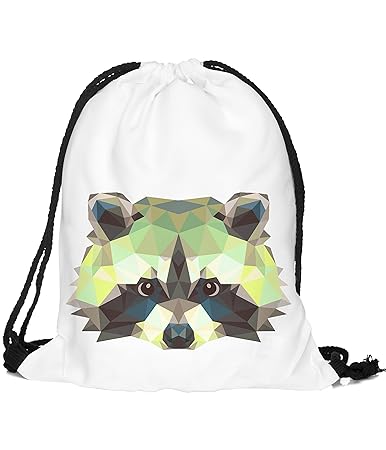 BetterStylz Jahn2 WASCHBÄR Polygon Turnbeutel Rucksack Sport Beutel Gymsack Hipster Tasche vers. Design (ca. 32 x 39 cm) (One