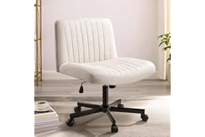 Arbolean Criss Cross Office Chair with Wheels,Armless Wide Task Desk Chair,Fabric Vanity Seat for Crossing Leg with 120°Rocki