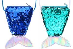 HIFLYER 2 Pack Kids Purses Girls Coin Purses, Small Shining Mermaid Purses for Girls, Little Girls Purse Toddler Purse for Girls (Blue & Green)