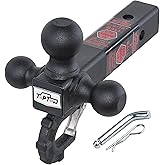 TOPTOW Trailer Hitch Tri-Ball Hitch with Hitch Balls & Beast Tow Hook Matte Black Fits for 2-inch Receiver,with Hitch Pin Kit