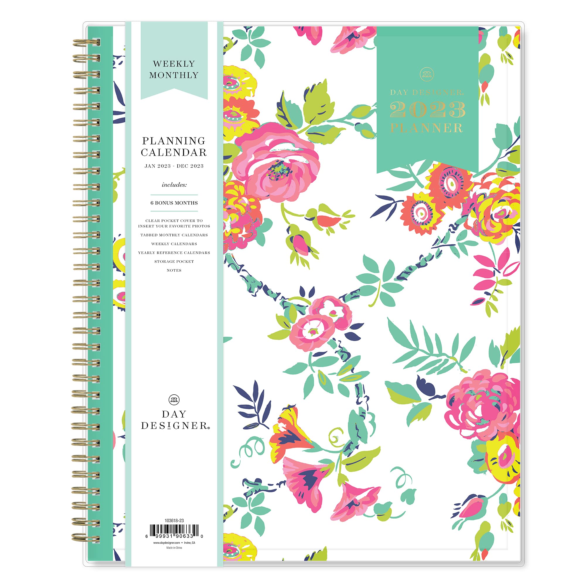 BLUE SKY Day Designer for 2023 Weekly and Monthly Planner, 8.5" x 11", Clear Pocket Cover, Wirebound, Peyton White (103618-23)