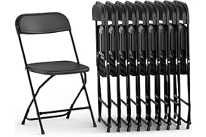 9 Pack Black Plastic Chair | Foldable & Stackable | 300 lbs Capacity Steel Frame Seats for Indoor or Outdoor | Commercial Use