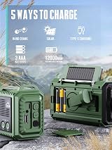 ROCAM Wind Up Radio AM/FM/SW 12000mAh Solar SOS Torch IPX6 Portable view 2
