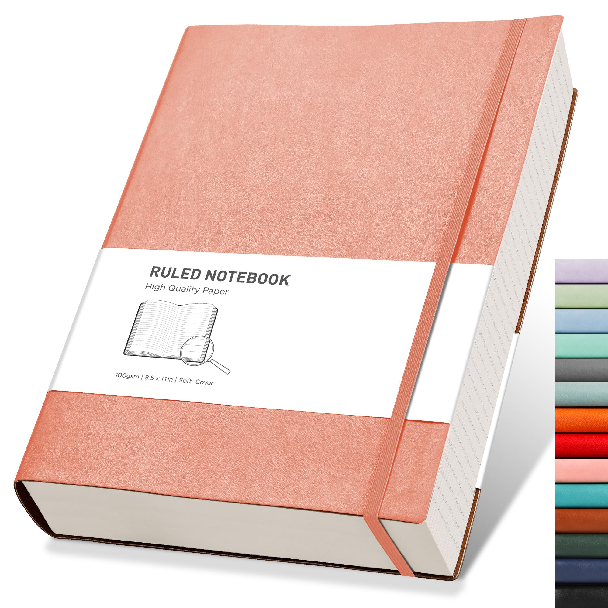 RETTACY A4 Lined Notebook College Ruled/Thick Journal - Extra Large Softcover Composition Notebooks with 2 Free Sticky Notes 320 Pages,Faux Leather, Inner Pocket 21.5 x 27.9cm - Pink
