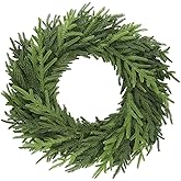 22Inch Norfolk Pine Wreath-Christmas Wreaths for Front Door - Real Touch Realistic Pine Wreath Artificial Faux Greenery Xmas Wreaths for Home Decor