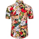 TUNEVUSE Mens Flower/Pineapple/Bird Print Hawaiian Short Sleeve Shirt Casual Button Down Tropical Shirt