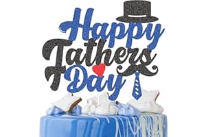 G-LOVELY'S Fathers Day Cake Toppers Glitter Happy Father'S Day Theme Party Supplies Blue and Black Hat Beard Glasses Cake Decoration For Father'S Birthday Party Favors (04)