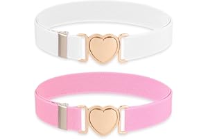 TIESOME 2 Pcs Elastic Belts for Toddler Kids Adjustable Girls Teens Stretch Belts with Heart Buckle for Pants Jeans Dress