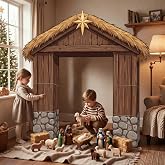 Teyva Daily 7 Pcs Christmas Nativity Stable Cardboard Photo Booth Arch, 51 x 49 Manger Hut Backdrop with Star, Religious Xmas Decor Nativity Scene Photo Prop Home Decor for Church &amp; Holiday Display