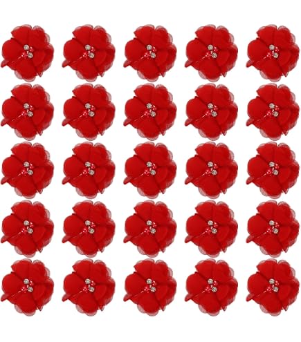 10 Pièces Fleurs En Chiffon Perles Strass 6cm – Appliques Couture Rouge Pour DIY Mariage Et Décoration