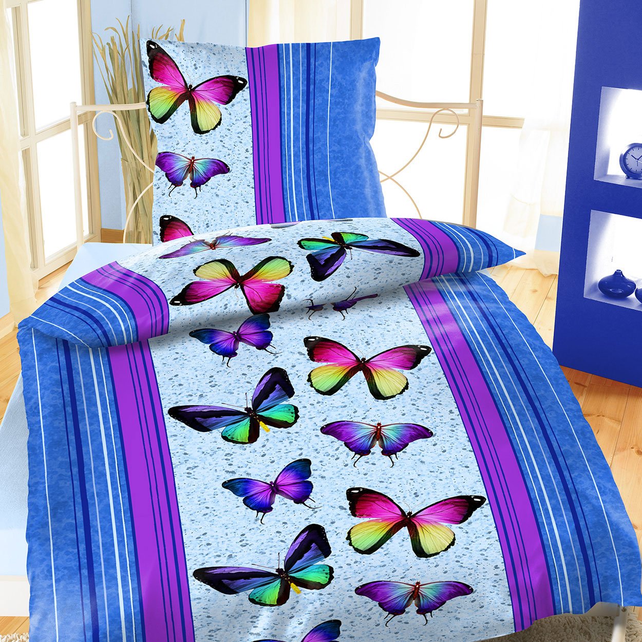 Mikrofaser Bettwäsche 135x200 2 teilig Tiere Schmetterling Frühling ...