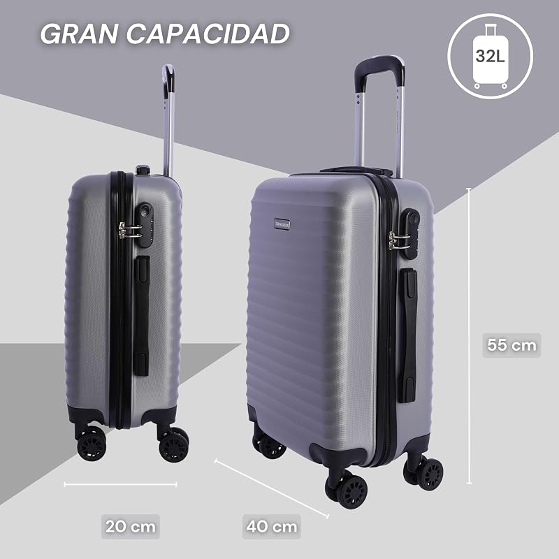 - Koffer - Handgepäck Koffer 55x40x20 -Reisekoffer mit 4 Rollen 360º leicht- Hartschalenkoffer - ABS - 32 L - Trolley - Carry on Luggage - rollkoffer - Klein & Mittelgroß - Iris