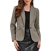 Allegra K Plaid Business Blazer for Women's Houndstooth Lapel Collar One Button Work Office Suit Jacket