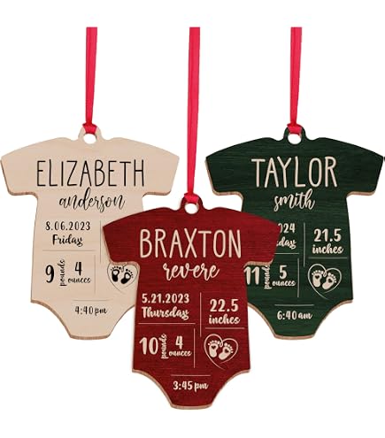 Personalized Baby's First Christmas Ornament 2022 - Custom Onesie Keepsake With Birth Stats & Name