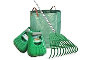 Gardzen Large Leaf Scoop & 12 Tines Gardening Leaf Rake Set, Comes with 72 Gallon Garden Bag