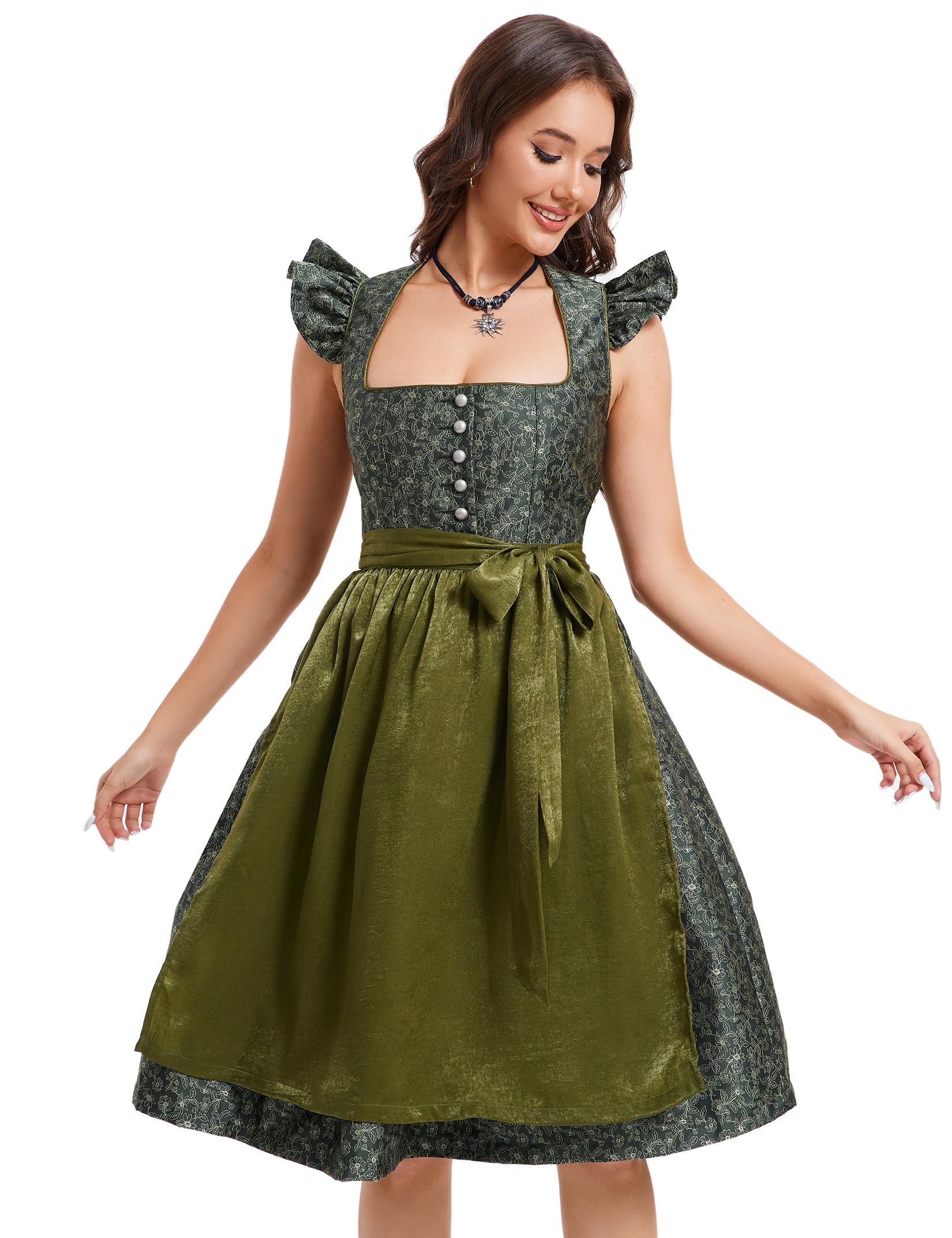Photo 1 of Yesfashion Womens German Dirndl Dress 2 Pieces Costumes for Traditional Beer Bavarian Oktoberfest Carnival Halloween Army green S