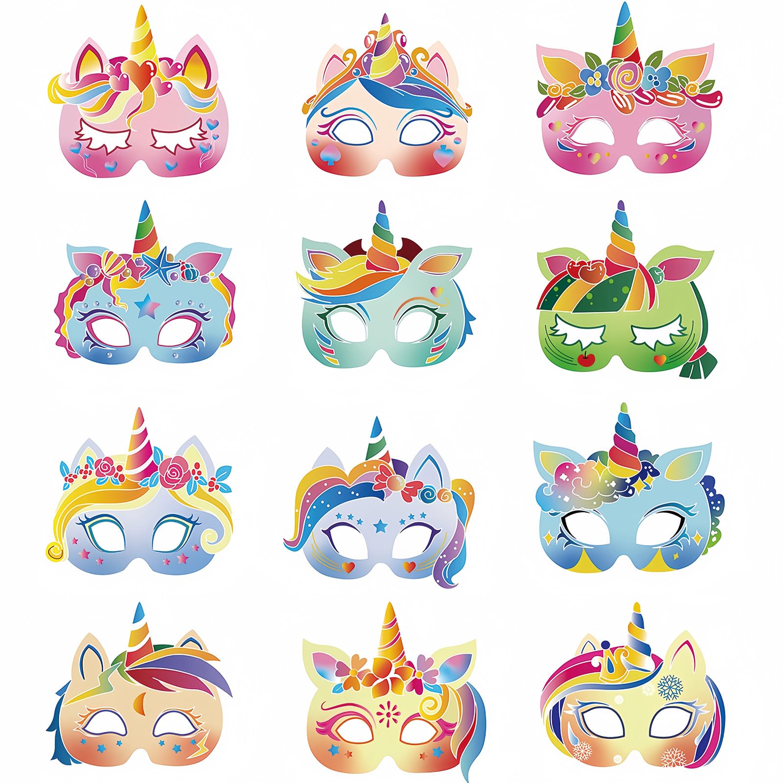 yayafunfun Unicorn Masks for Party Bag Fillers,12pcs Unicorn Party Masks Dress Up Cosplay Mask,Costumes Party Favors Children for Girls Boys Masquerade Birthday Supplies
