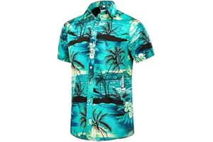 EUOW Men's Hawaiian Shirt Short Sleeves Printed Button Down Summer Beach Dress Shirts