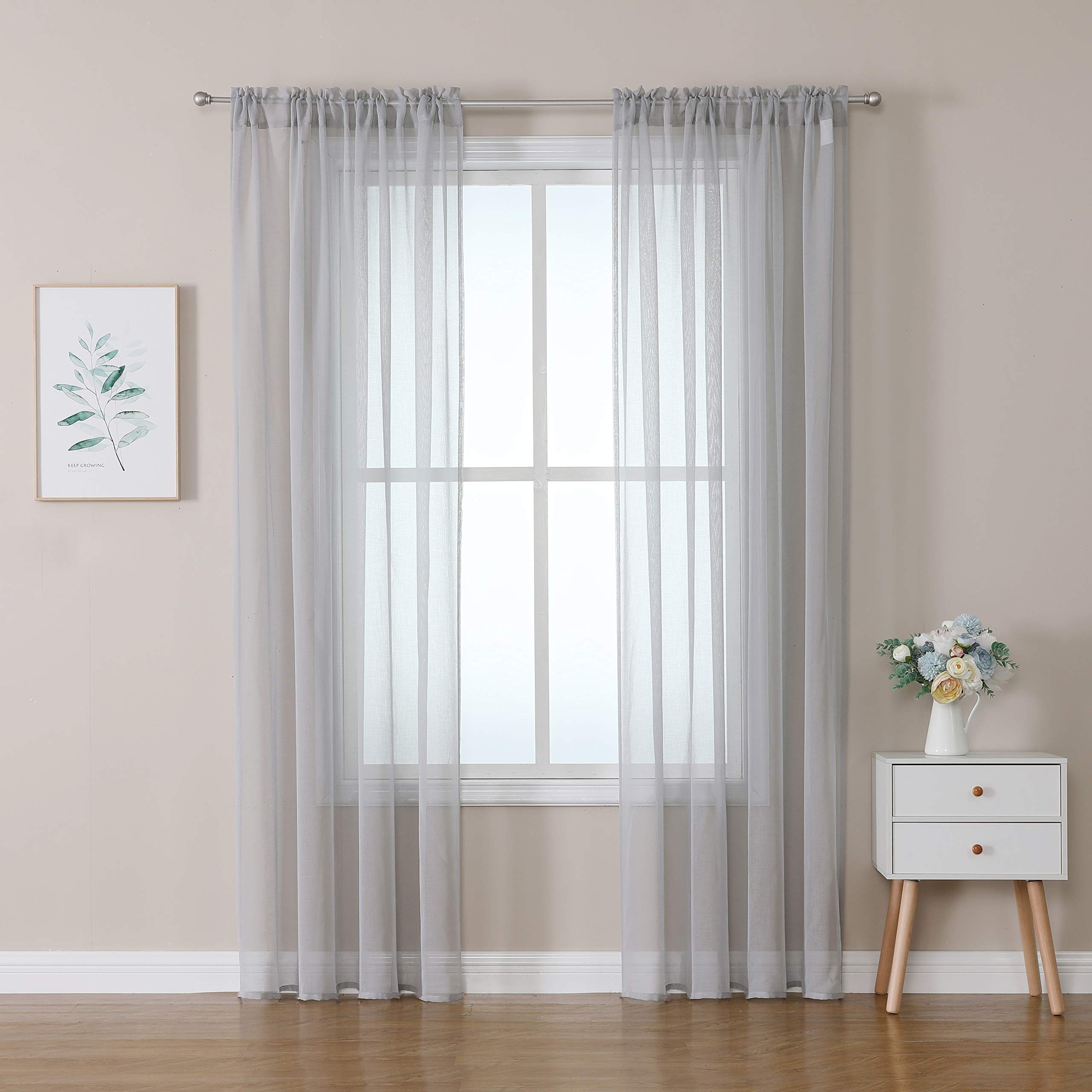 MIULEE 2 Panels Sheer Window Curtains Elegant Window Voile Panels/Drapes/Treatment for Bedroom Living Room 55" Wx69 L Rod Pocket Grey