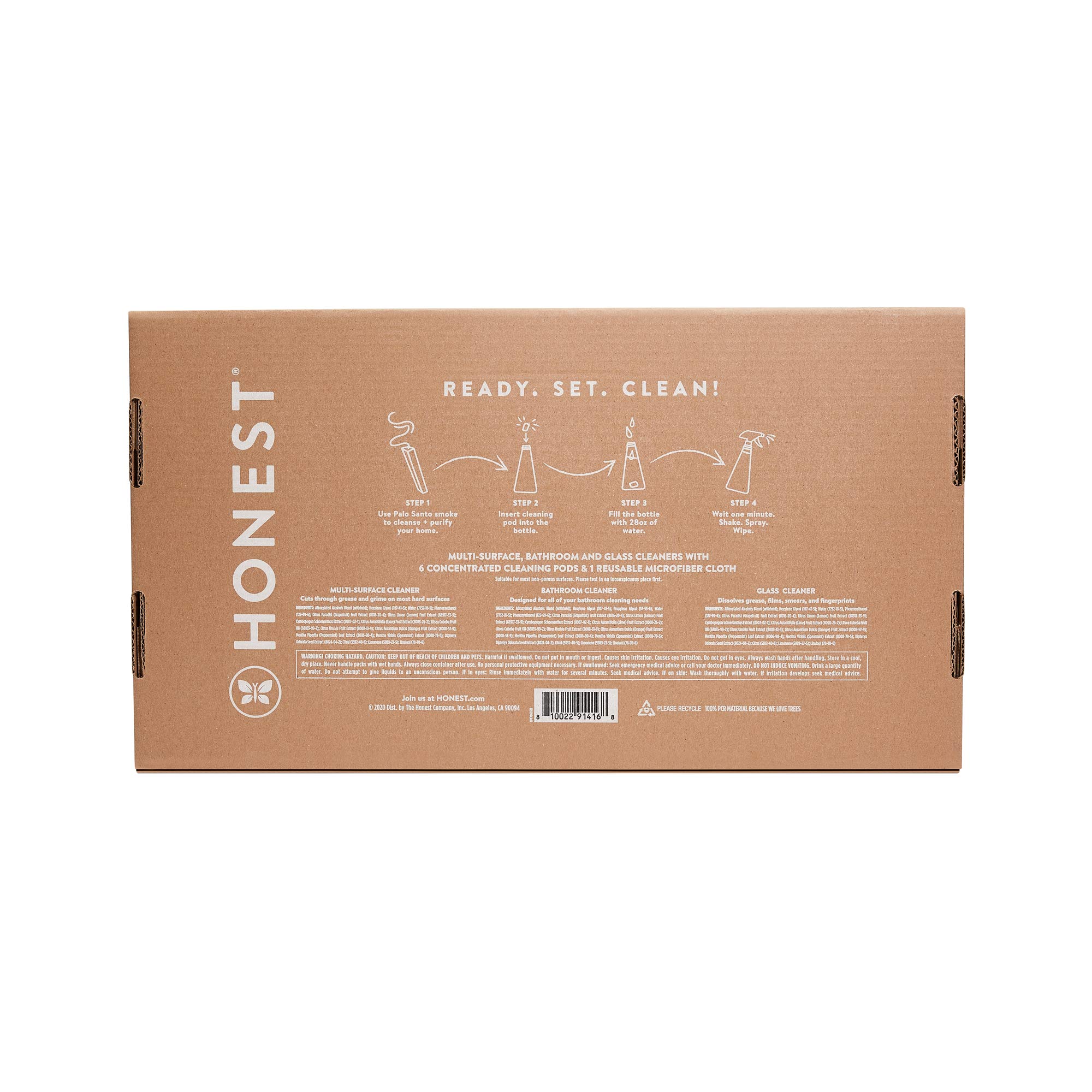 The Honest Company Clean Vibes Refillable Multi-Room Cleaning Kit | 3 Spray Bottles, 6 Concentrated Pods, Pomelo Spritz Scent